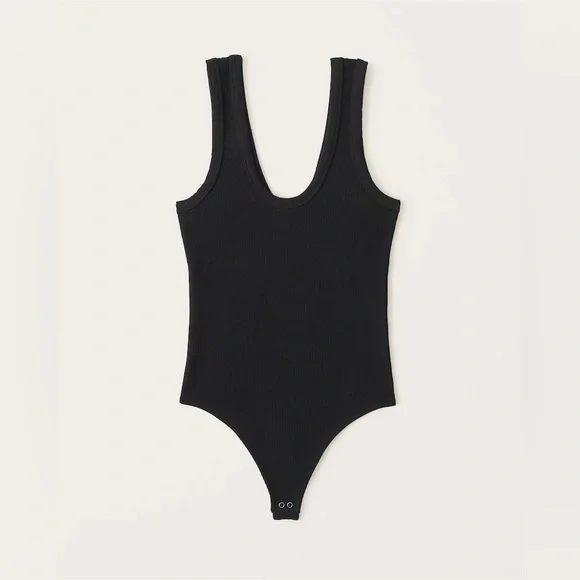 Abercrombie & Fitch Ribbed Knit Scoop Neck Sleeveless Bodysuit Black Size Small - Picture 2 of 9